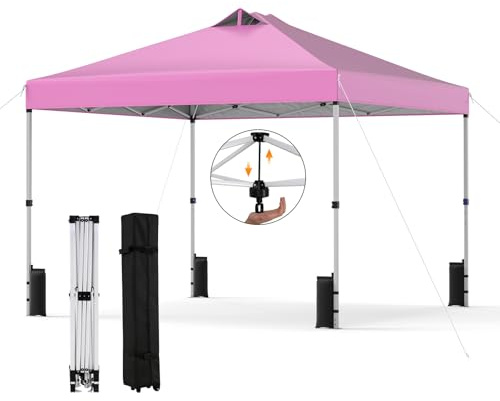 COSTWAY Pavillon 3x3m, Pop-Up Faltpavillon wasserdicht stabil Winterfest, Gartenpavillon mit 4 Sandsäcken, Heringen & Seilen, Partyzelt Sonnenschutz mit Rolltasche für Camping und Picknick (Rosa)