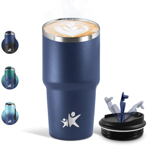 Motswedi Termo Cafe 600 ML, Reutilizables, Vaso Termico Cafe Antigoteo para Coche, Acero Inoxidable 304, Taza Termica Para Llevar, Termo Café Hermético - Azul medianoche