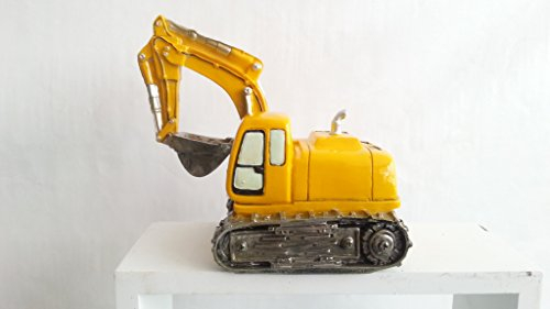 Spardose Bagger aus Polyresin, gelb-grau, 16 x18 x 11 cm