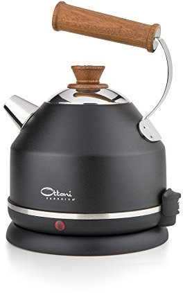 Ottoni Fabbrica Elektrischer Wasserkocher Edelstahl Mahagoni Holz Made in Italy 1,7L 2400W,Automatische Abschaltung,BPA frei,Herausnehmbarer Kalkfilter,Trockenlaufschutz,360° Basis,Lignum Elegance