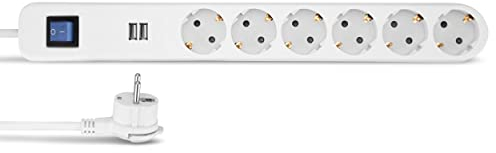 REV Steckdosenleiste Ice - Mehrfachsteckdose 6-Fach + 2X USB, 1,5m, max. 3680W, weiß