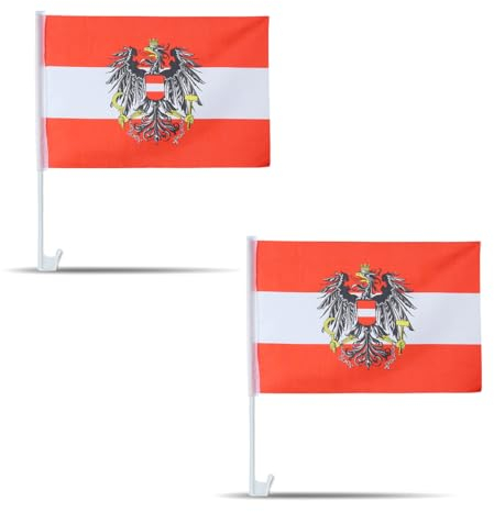 2er SET Auto Flagge Fahne WM Länder Fußball Fan Farbe: Österreich mit Wappen
