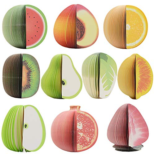 whatUneed Notizblock für Obstform in 3D-Form, gemischte Neuheit Büro-Notizblock-10 Pads pro Packung-150 Blatt pro Pad-pro-Pad 1 Farben-pro-Pack 10 verschiedene Formen im Inneren (Nicht-Selbst-Stick)