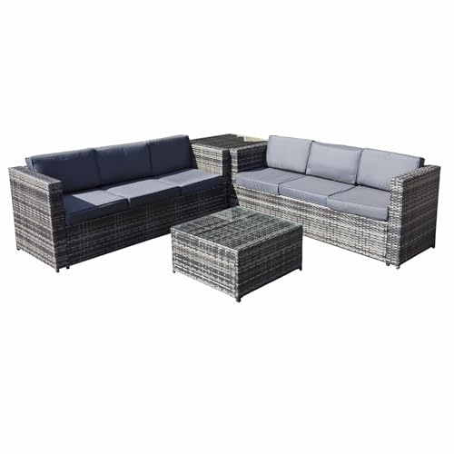 Oseasons Malta Rattan 6 Seat Corner Set in Walnut Grey - Outdoor Patio Furniture, Weather Resistant Modular Rattan Corner Sofa Set with Cushions