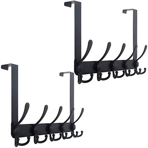 WEBI Over The Door Hook Rack with 5 Tri Hooks for Hanging Coats,Over Door Hanger Coat Rack Over Door Towel Rack Towel Hanger for Behind Back of Bathroom,Black,2 Packs