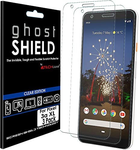 TECHGEAR [Pack of 3] Screen Protectors fits Google Pixel 3a XL [ghostSHIELD Edition] Reinforced TPU film Screen Protector Guard Covers [FULL Screen Coverage] Curved Screen Area