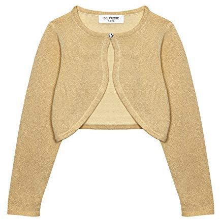 Bolerose Girls Long Sleeve Sparkle Cardigan Childrens Kids Bolero Shrug (Gold, 5-6 Years)