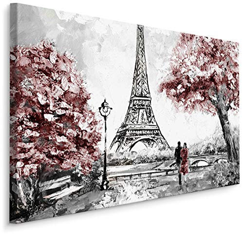 Muralo Bilder Stadt 120 x 80cm Bild auf Leinwand Wandbild Kunstdruck Paris Romantik Leinwandbilder Schlafzimmer Wohnzimmer Wanddekoration Design Wand Bild Panorama Architektur