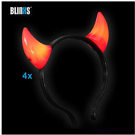 BLINXS 4 Stück LED Junior Haarreifen / Haarreif roteTeufelshörner (5cm) zum Kostüm oder für Halloween | Party | Karneval | Fasching - mit austasuchbaren Batterien
