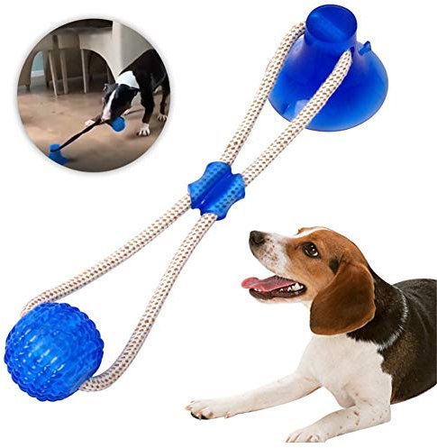 TPMALL Cani Corde Gioco Ventosa Cane Palle per Cani indistruttibili Palla interattiva per Animali Domestici Giocattolo interattivo per Animali Domestici Blue