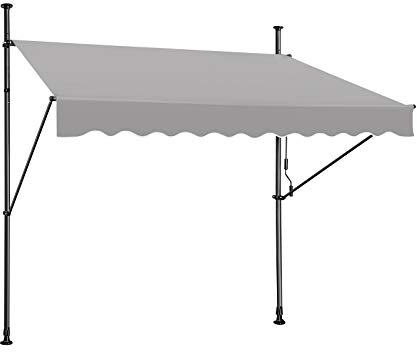HENGMEI Klemmmarkise Balkon Markise Einziehbar Balkonmarkise Sonnenschutz ohne Bohren höhenverstellbar (250 x 120 cm, Grau)