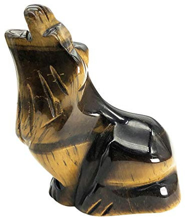favoramulet 5,1 cm Tigerauge Stein Heulender Wolf Statuen, handgeschnitzte Tierfigur sitzende Wölfe Figur Skulptur Heilkristall