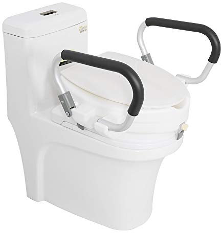 Dioche Arm Raised Toilet Seat, Bathroom Toilet Elevated Seat Disability Aid Toilet Seat Lid with Removable Padded Arm, 15.7 x 17.1 x 3.9inch, 150Kg Load