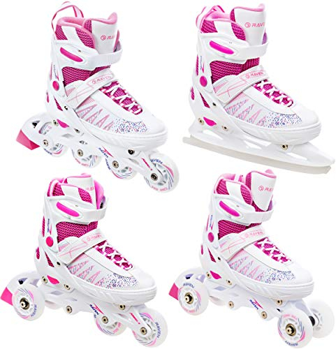 RAVEN 4in1 Inline Skates Triskates Rollschuhe Schlittschuhe Inliner für Kinder Mädchen verstellbar (Grace, 28-32 (18,5cm-21cm))