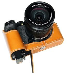 Handgefertigt aus echtem echtem Leder halbe Kamera Tasche Tasche für FUJIFILM X-S10 XS10 Sandy Brown