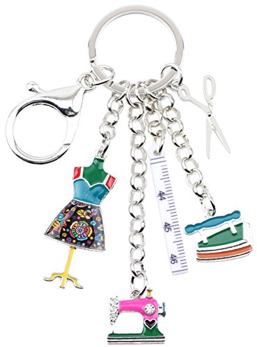 WEVENI Alloy Sewing Machine Keychain Scissors Ruler Iron Jewelry Enamel Charms For Women Girls Gift (Multicoloured)