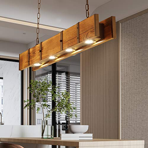 Pendellampe Esstisch Vintage Holz LED 40W Hängeleuchte Esszimmer Pendelleuchte Höhenverstellbar Rustikal Hängelampe Eisen Kronleuchter Kaffee Bar Küche Büro Wohnzimmer Kreative Deckenleuchte