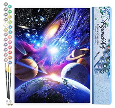 Figured'Art Peinture par Numéro Adulte Système Planétaire - Activité Manuelle Kit de Loisir Créatif DIY Numéro d'Art Complet - 40x50cm sans châssis en bois