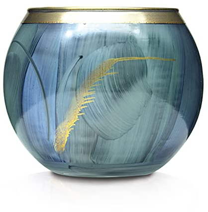 Angela - Neue Wiener Werkstätte Glasvase handbemalt, vergoldet, Glas, Aqua, 11 cm