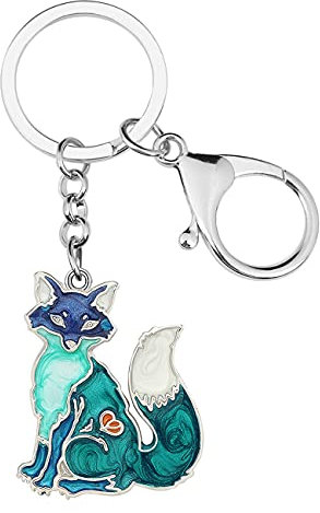 WEVENI Alliage Émail Cartoon Renard Porte-clés Charms Cute Bijoux pour Femme Filles Sac Portefeuille Voiture (Bleu)
