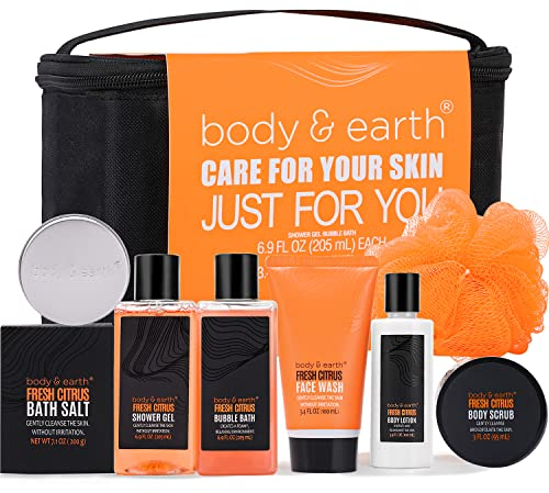Body & Earth Alpha Set da Bagno per Uomo 8 Pcs, Profumo di Agrumi, Lozione per il Corpo, Detergente per Il viso, Gel Doccia, Bagnoschiuma, Scrub Corpo, Sale da Bagno, Shampoo, Festa del Papà