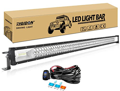 RIGIDON Wasserdichte Gerade Led lichtleiste kfz mit 12v kabelbaum kit, 50 Zoll 127cm 648W offroad beleuchtung für Auto SUV ATV LKW 4x4 Fahrzeuge, 6000K Weiß led nebelscheinwerfer, Led work light bar