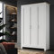 ELEGANT 3-Door Wooden Wardrobe with Hanging Rail White Oak 4 Shelves Storage Wardrobe for Blankets, Clothing, Quilt