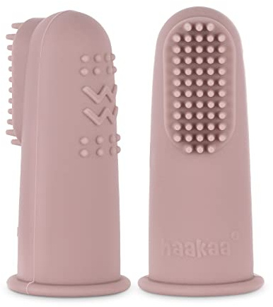 haakaa Silicone Baby Finger Toothbrush, Oral Care for Infants&Babies&Toddlers&Kids, Soft Food Grade Silicone, 0 Months+, 2 Pack, Blush