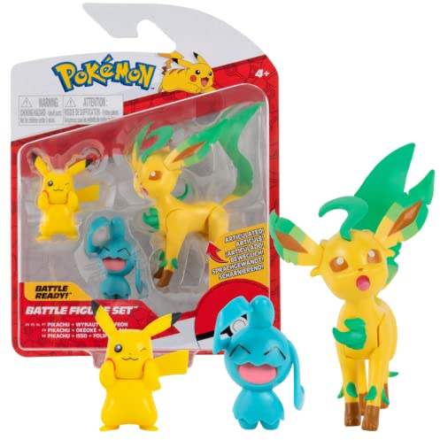 Pokemon Figuren 3-Pack Pikachu, Wynaut & Leafeon – 5-8 cm Pokémon Figuren - Neueste Welle 2022 - Offiziell Lizenziert Pokemon Spielzeug