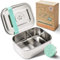 Everusely - Bento Box for Kids - Green, 27oz / 0.8 L - Stainless Steel Lunch Box with Leakproof Condiment Container - 3 Compartment Snack Container for School - Freezer & Dishwasher Safe