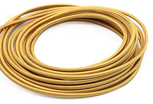 Cable Vintage de 5 Metros, 0,75 mm², Trenzado Antiguo, Tela Trenzada, Iluminación, Seda, Flexible, 300,00 V (Dorado)