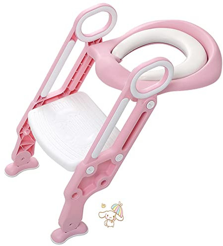 reducteur toilette enfant Siège de Toilette Enfant Reducteur de Toilette Pliable et Réglable Escalier Toilette Enfant avec Échelle Marche Réducteur de WC pour enfants 1-7 ans (poudre + blanc)