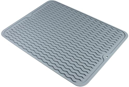 igadgitz home U7228 Alfombrilla Escurreplatos, Bandeja Escurreplatos Silicona, Escurridor de Platos de Silicona, Tapete Escurridor Silicona - Gris