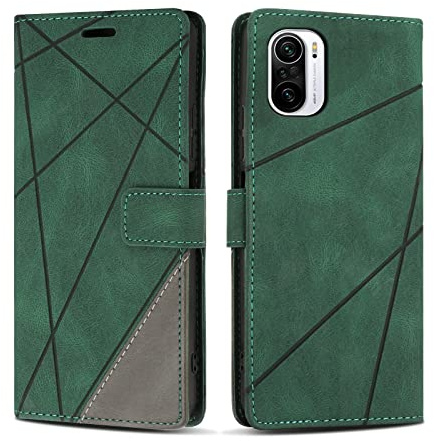 SONWO Hülle für Xiaomi Poco F3, Premium PU Leder Handyhülle Flip Case Wallet Lederhülle Silikon Schutzhülle Klapphülle für Xiaomi Poco F3, Grün