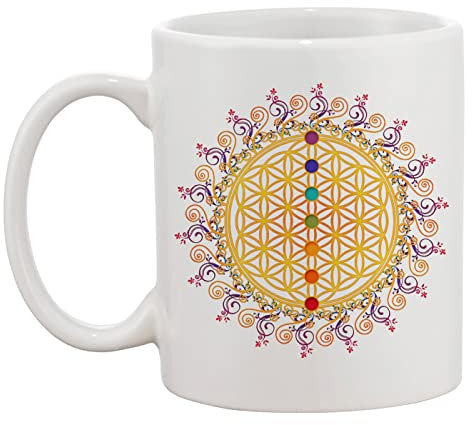 Blume des Lebens, Chakren, Spiritualität, Yoga, Zen, Aktiv Weiße Tasse Kaffee Tee Männer Frauen Keramik Coffee Tea Mug Cup