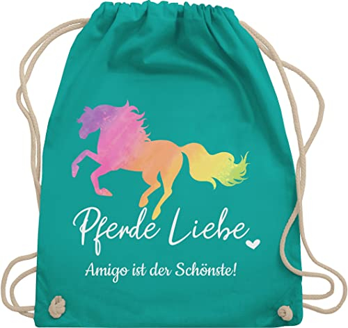 Turnbeutel Rucksack - Pferd Pferde - Pferdemädchen Wunschtext - Pferdename - Unisize - Türkis - mädchen sachen teenager reiten beutel für kindergarten pferdeliebhaber personalisierbar