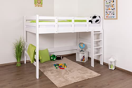 Hochbett Easy Premium Line K23, Buche Vollholz massiv weiß lackiert, teilbar - Liegefläche: 120 x 200 cm