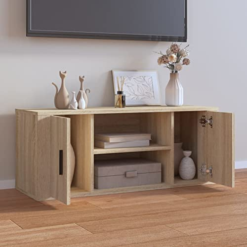 Tidyard TV Schrank mit 4 Fächer Lowboard TV Möbel Fernsehschrank Fernsehtisch TV Board Fernsehmöbel HiFi Schrank Sonoma Eiche 100x35x40 cm Holzwerkstoff