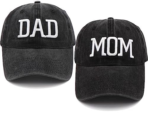 NDLBS Cappelli per mamma e papà, festa del papà, regalo per mamma, papà, ricamato, regolabile, regalo per coppie, genitori, papà cappello, nero, 7 / 7 5/8