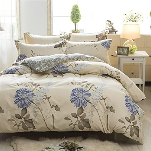 Tospass Bettwäsche 155x220 cm Blumen Weiß Beige Modern Floral Bettwäsche Set Mädchen Bettbezug Weiche Mikrofaser Wende Bettwäsche 1 Deckenbezug mit Reißverschluss 1 Kissenbezug 80x80 cm
