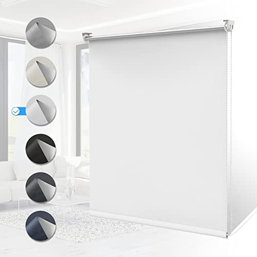 Verdunklungsrollo ohne Bohren Rollos für Fenster B40 x H130 cm (Stoffbreite 35cm) Weiß Thermo Rollo Klemmfix Verdunkelungsrollo Seitenzugrollo Sicht-und Sonnenschutz Wandmontage