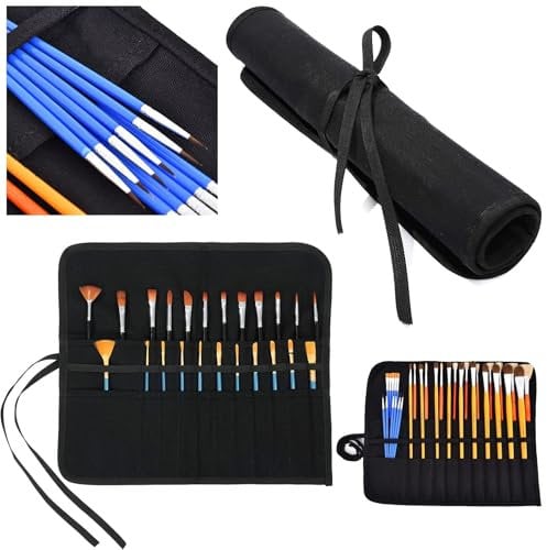 Manwetye 30-Slot Paint Brush Roll Up Case - Premium Canvas Paintbrush Holder for Acrylic, Oil, Watercolor Brushes | Artist & Student Storage Pouch | Durable Paint Brush Bag with Secure Clasp (Black)