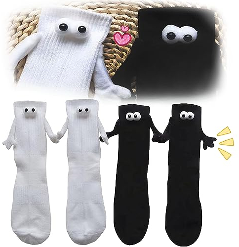 ADLUH 2 Paar Magnetische Socken, Socken mit Magneten, Socken Die Händchen Halten, Lustige Magnetische Saug-3D-Puppen-Paar-Socken, Lustige Unisex-Socken, Händchen haltend, Paar, Neuheit,Paar-Socken
