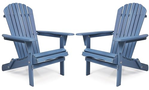 Adirondack Klappstuhl für den Außenbereich, Holz, 2er-Set, mit vormontierter Rückenlehne, Holz-Terrassenstuhl für Garten, Hinterhof, Veranda, Pool, Deck, Feuerstelle