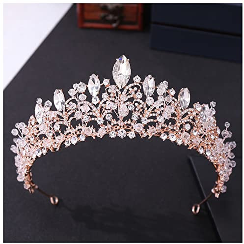 FrEshn Krone Handgemachte Rose Gold Kristall Perle Braut Tiara Crown Strass Pageant Prom Diadem Braut Stirnband Hochzeit Haarschmuck Krone Damen (Size : Rose Gold)