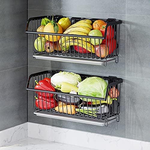 Cesta Colgante Frutero Pared - Estantes para Fruta de Metal, Capacidad De Carga Fuerte, Ideal para Cocina - Negro/Plata - ¡Organiza tu Cocina con Estilo y Guarda Tus Frutas y Verduras!