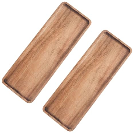 BESTonZON 2 Bandejas de Madera para Servir Rectangulares para Charcutería con Divisiones para Té
