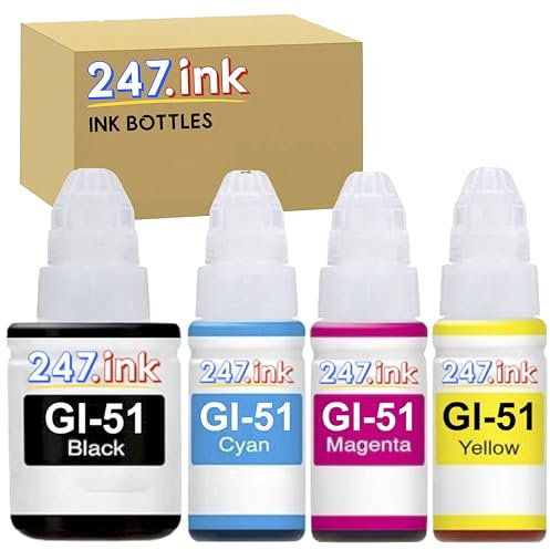 247.ink Compatible GI-51 Ink Bottles for use with Canon G1520 G2520 G2560 G3520 G3560 Printers, Set of 4 (Black, Cyan, Magenta, Yellow)