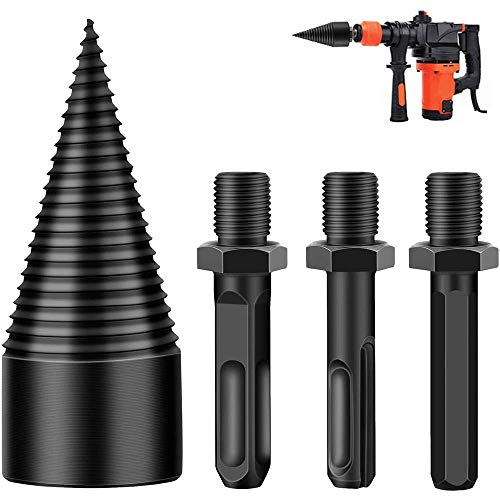 LSRVNM Broca Divisora de Madera 42mm, Broca Divisora de Leña con 3 Asas de Taladro Vástago Redondo/Hexagonal/Triangular, Taladro Escalonado Taladro Cónico
