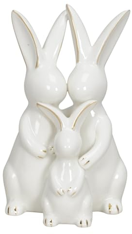 putzige originelle kuschelnde kleine Osterhasen aus Porzellan weiß mit etwas Gold als 3-er Figur
